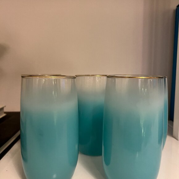 Vintage Mid-Century Modern Blendo Teal Pitcher and 5 Glasses - Picture 3 of 4